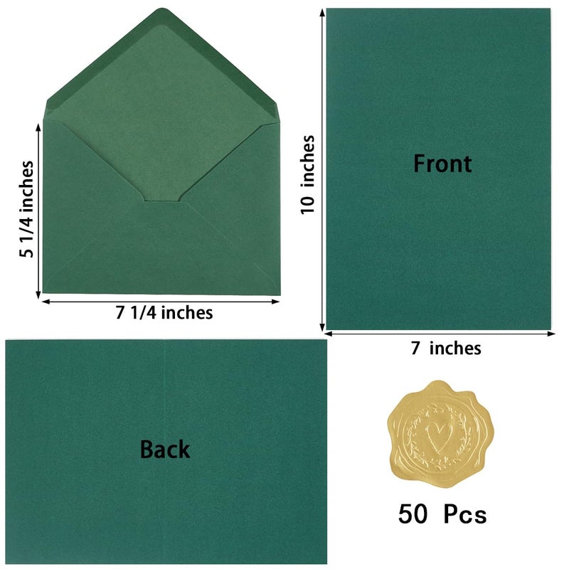 Toperd 50 Pack Dark Green A7 Envelopes with Cards 5x7 Thick Folded Cardstock and Gold Stickers for Greeting Cards, Wedding, Birthday, Invitations, Baby Showers (Dark Green, 5x7) - Image 2